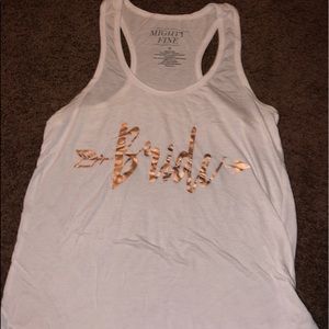 White Mighty Fine tank top with Bride in rose gold